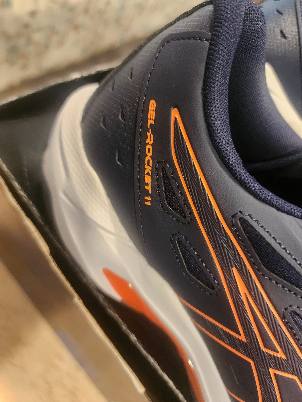Asics Navy and Orange Gel-Rocket 11 Volleyball Shoes - Picture 5 of 6